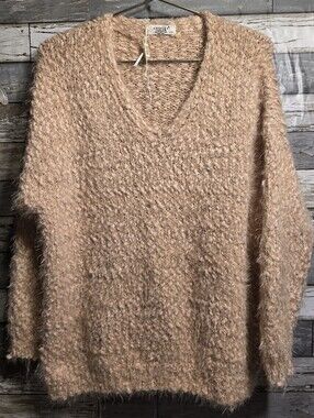 Plush V-Neck Fuzzy Sweater in Blush Pink by Julia